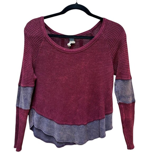 We The Free Top Waffle Knit‎ Long Sleeve Colorblock Distressed Casual Womens XS - Picture 1 of 6